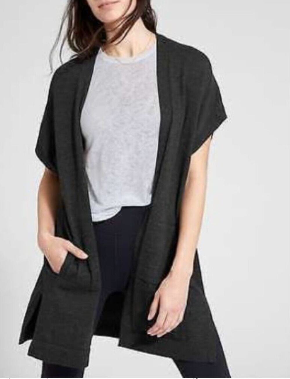 Athleta Harmony Wrap Open Front Sweater Cardigan Dark Grey Size Small